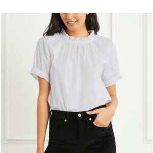 Women's White Ruffle Neck Top - Hill House